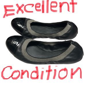 Tory Burch Black Leather Gabby-Isabel Scrunch Ballet Flats Slip on Shoes Size 8